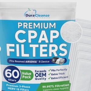 2 Dura Cleanse Premium CPAP Filters 60 Pack Fits ResMed AIRSENSE 11 Devices (2)